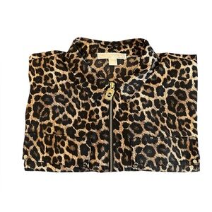 🐆 Michael Kors Leopard Print Zip Blouse size XL